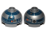 Flat Silver Round 2 x 2 Dome Top with Red Dots and Dark Blue Pattern (R2-D2)