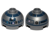 Flat Silver Brick, Round 2 x 2 Dome Top with Lavender Dots and Dark Blue Pattern (R2-D2)