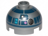 Flat Silver Brick, Round 2 x 2 Dome Top with Dark Pink Dots, Large Receptor and Dark Blue Pattern (R2-D2)