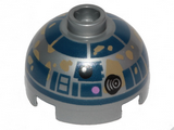 Flat Silver Brick, Round 2 x 2 Dome Top with Small Lavender Dots and Dark Blue with Dark Tan Dirt Stains Pattern (R2-D2)