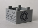Light Bluish Gray Container, Box 2 x 2 x 1 - Top Opening with Flat Inner Bottom with Dark Bluish Gray SW Imperial Logo and Aurebesh Characters 'CARGO' Pattern