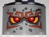 Light Bluish Gray Cylinder Half 2 x 4 x 2 with 1 x 2 Cutout with Stone Face with Red Eyes and Dark Orange Eyebrows Pattern (Sticker) - Set 71747