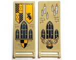 Tan Flag 7 x 3 with Bar Handle with Hufflepuff Banners, Shield, Windows, Bricks and 6 Candles Pattern (Stickers) - Set 76399