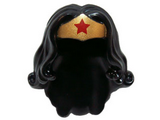 Black Minifig, Hair Female Long Wavy with Gold Tiara and Red Star Pattern (Wonder Woman)