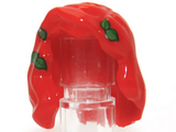 Red Minifig, Hair Female Mid-Length with Part over Right Shoulder and Green Plant Leaves Pattern