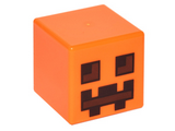 Orange Minifigure, Head, Modified Cube with Pixelated Dark Brown and Reddish Brown Eyes and Mouth Pattern (Minecraft Pumpkin Jack O' Lantern / Snow Golem)