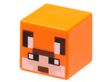 Orange Minifigure, Head, Modified Cube with Pixelated Light Nougat Face, Black Eyes and Ears, White Auricles and Cheeks, and Reddish Brown Mouth Pattern (Minecraft Fox Skin)