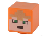 Orange Minifigure, Head, Modified Cube with Pixelated Light Nougat Face, Green Eyes, and Gold Crown Pattern (Minecraft Royal Warrior)