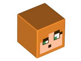 Orange Minifigure, Head, Modified Cube with Pixelated Light Nougat Face, Green Eyes, Dark Brown Eyebrows and Mouth Pattern (Minecraft Alex)