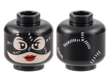 Black Minifigure, Head Female Balaclava, White Stitching, Light Nougat Face, Red Lips Pattern - Vented Stud