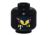 Black Minifigure, Head Alien Yellow and Magenta Eyes and Fangs, Dark Blue Eyelid and Lip, White Drool Pattern - Vented Stud