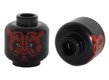 Black Minifigure, Head Alien with SW Darth Maul, Red Face, Small Yellow Eyes Pattern - Vented Stud