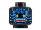 Black Minifigure, Head Alien with Lime Eyes, White Fangs, Blue Face Decorations and Red Mouth Pattern - Hollow Stud