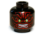 Black Minifigure, Head Alien with Lime Eyes, White Fangs, Red Face Decorations and Dark Red Mouth Pattern - Hollow Stud