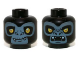 Black Minifigure, Head Dual Sided Alien Chima Gorilla with Yellow Eyes, Fangs and Sand Blue Face, Closed Mouth / Open Mouth Pattern (Gorzan) - Hollow Stud