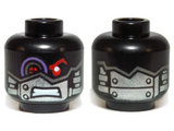 Black Minifigure, Head Alien with Mechanical Right Eye Red and Purple, Silver Head Plates Pattern - Hollow Stud
