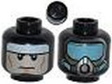 Black Minifig, Head Dual Sided White Headband and Cheek Lines / Silver Mask and Medium Blue Goggles Pattern (Batman) - Stud Recessed