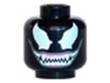 Black Minifig, Head Alien with Large White Eyes and Wide Grin with Sharp White Teeth Pattern (Venom) - Stud Recessed