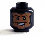 Black Minifig, Head Balaclava, Nougat Face with Bared Teeth, Black Thin Moustache Pattern - Stud Recessed