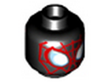 Black Minifig, Head Alien with Spider-Man Red Web Pattern (Miles Morales) - Stud Recessed