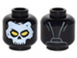 Black Minifig, Head White Skull Mask with Yellow Eyes Pattern - Stud Recessed