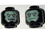 Black Minifig, Head Dual Sided Alien Balaclava with Sand Green Skin, Dark Gray Eyes, Neutral / Angry Open Mouth with Teeth Pattern - Stud Recessed