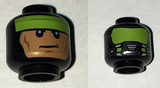 Black Minifig, Head Dual Sided Lime Headband and Cheek Lines / Gas Mask and Lime Goggles Pattern (Batman) - Stud Recessed