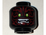 Black Minifigure, Head Alien with Lime Eyes, White Fangs and Dark Red Face Decorations Pattern - Hollow Stud