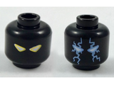 Black Minifigure, Head Dual Sided Alien with White Eyes with Yellow Outline / Sand Blue Electricity Pattern - Hollow Stud