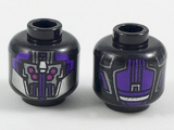 Black Minifig, Head Alien, Dark Purple and Silver Armor, 4 Magenta Eyes Pattern - Stud Recessed