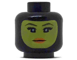 Black Minifig, Head Female Balaclava with Yellow Face, Black Eyelashes, Tapered Eyebrows, Neutral Expression Pattern - Hollow Stud