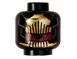 Black Minifigure, Head Metallic Gold Comb Above and Below Partial Red Eye with Metallic Gold Scales on Back Pattern - Hollow Stud