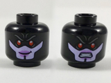 Black Minifigure, Head Dual Sided Alien Female with Red Eyes, Lavender Lower Face, Smiling / Scowling Expression Pattern - Hollow Stud