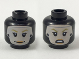 Black Minifigure, Head Dual Sided Female Balaclava, Light Nougat Face with Dark Yellow Eyebrows, Peach Lips, Smile / Surprised Pattern - Hollow Stud