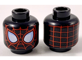 Black Minifigure, Head Alien with Large White Teardrop Eyes with Bright Light Blue Edges, Red Spider-Man Webbing Pattern - Hollow Stud