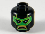 Black Minifigure, Head Green Luchador Mask, Black Eyes, Medium Nougat Mouth Pattern - Hollow Stud