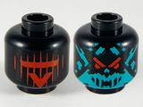 Black Minifigure, Head Dual Sided Alien, Red Visor and 'V' with 9 Vertical Stripes / Dark Turquoise Splotch Face with Red Eyes Pattern - Hollow Stud