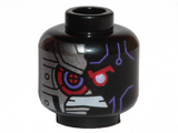 Black Minifigure, Head Dark Purple Highlights Red Eye, Gritted Teeth, Silver Armored Right Side Pattern - Hollow Stud