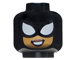 Black Minifigure, Head Balaclava with White Spider-Girl Eyes, Nougat Face with Smile Showing Teeth Pattern - Hollow Stud