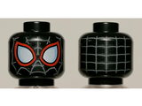 Black Minifigure, Head Dual Sided Alien with Spider-Man Gray Web, Red Outlined Eyes Pattern (Miles Morales) - Hollow Stud
