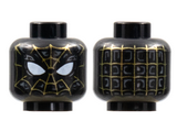 Black Minifigure, Head Alien with Spider-Man Gold Web, Dark Bluish Gray Trim, and Small White Eyes Pattern - Hollow Stud
