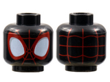 Black Minifigure, Head Alien with Spider-Man Red Web and Outlined of Large White Eyes Pattern - Hollow Stud