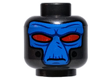 Black Minifigure, Head Alien Blue Face with Dark Blue Contour Lines, Red Eyes and Breathing Tube Ports Pattern (Cad Bane) - Hollow Stud