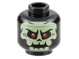 Black Minifigure, Head Alien Yellowish Green Skull with Red Eyes Pattern - Hollow Stud