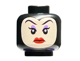 Black Minifigure, Head Female Light Nougat Face with Eyebrows, Medium Lavender Eye Shadow, Red Lips, Frown Pattern - Hollow Stud