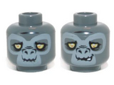 Dark Bluish Gray Minifigure, Head Dual Sided Alien Chima Gorilla with Yellow Eyes and Gray Face, Closed Mouth / Crooked Smile Pattern (Grumlo) - Hollow Stud