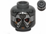 Dark Bluish Gray Minifig, Head Alien with Silver Mask and Red Eyes Pattern (SW Sith Warrior) - Stud Recessed
