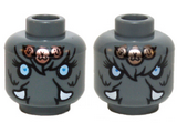Dark Bluish Gray Minifigure, Head Dual Sided Alien Chima Mammoth Bright Light Blue Eyes, Copper Pendants, White Tusks, Neutral / Angry Pattern (Maula) - Hollow Stud