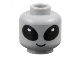 Light Bluish Gray Minifigure, Head Alien with Large Black Eyes with White Glints, Grin Pattern - Vented Stud