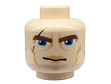 Light Nougat Minifig, Head Male Brown Thick Eyebrows, Blue Eyes, Scar and Lines Pattern (SW Clone Wars Anakin) - Blocked Open Stud